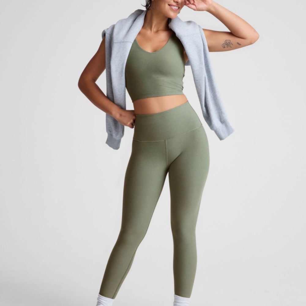 Beyond Yoga Spacedye Good Day Cropped Tank and Spacedye Legging in Sage Heather